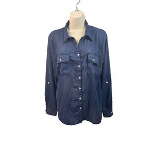 Kim Rogers Womens Long Sleeve Sheer Navy Blouse‎ Size L